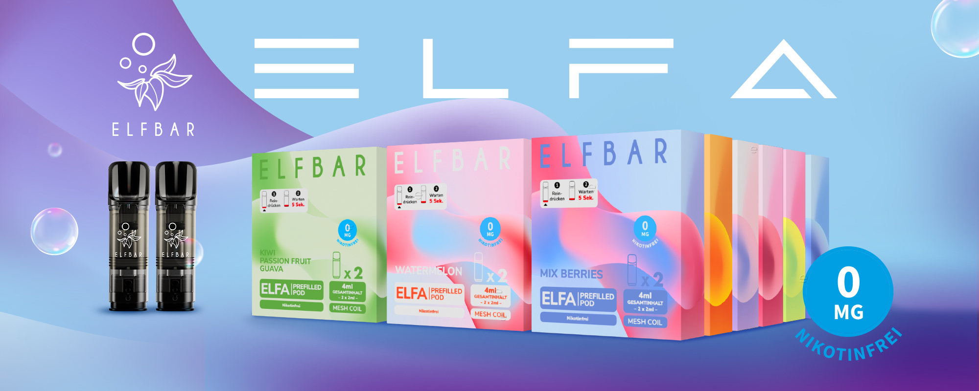 ELFBAR ELFA Prefilled Pods nikotinfrei in verschiedenen Geschmacksrichtungen